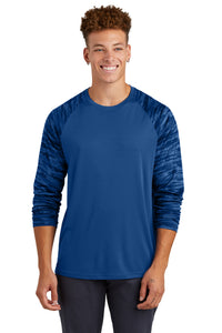 Sport-Tek Drift Camo Colorblock Long Sleeve Tee ST376LS - Royal