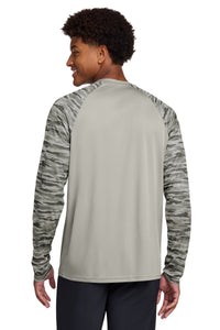 Sport-Tek Drift Camo Colorblock Long Sleeve Tee ST376LS - Silver Back