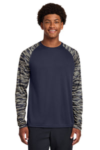 Sport-Tek Drift Camo Colorblock Long Sleeve Tee ST376LS - True Navy