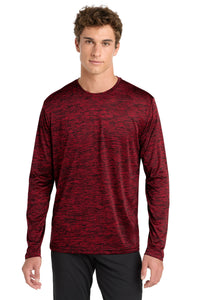 Sport-Tek  PosiCharge  Long Sleeve Electric Heather Tee - Deep Red-Black Electric