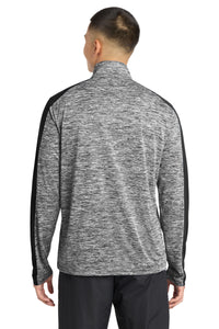 Sport-Tek PosiCharge Electric Heather Colorblock 1/4-Zip Pullover - Black Electric/ Black Back