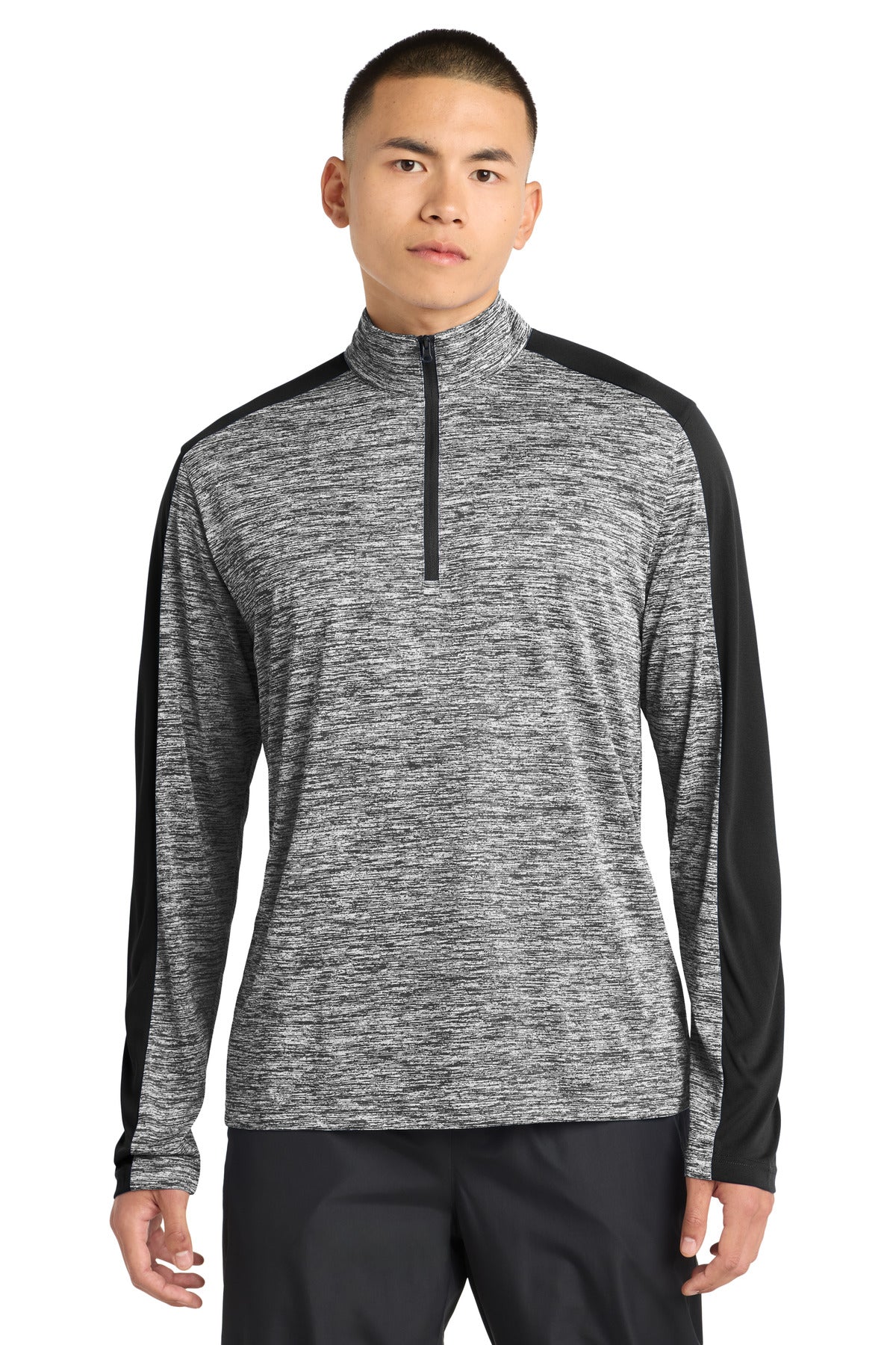Sport-Tek PosiCharge Electric Heather Colorblock 1/4-Zip Pullover - Black Electric/ Black