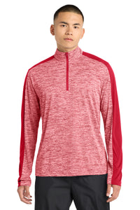 Sport-Tek PosiCharge Electric Heather Colorblock 1/4-Zip Pullover - Deep Red Electric/ Deep Red