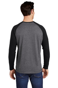 Sport-Tek  PosiCharge  Long Sleeve Tri-Blend Wicking Raglan Tee ST400LS - Black Triad Solid/ Dark Grey Heather Back
