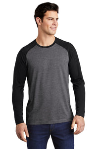Sport-Tek  PosiCharge  Long Sleeve Tri-Blend Wicking Raglan Tee ST400LS - Black Triad Solid/ Dark Grey Heather