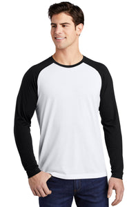Sport-Tek  PosiCharge  Long Sleeve Tri-Blend Wicking Raglan Tee ST400LS - Black Triad Solid/ White Triad Solid