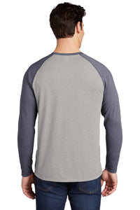 Sport-Tek  PosiCharge  Long Sleeve Tri-Blend Wicking Raglan Tee ST400LS - True Navy Heather/ Light Grey Heather Back
