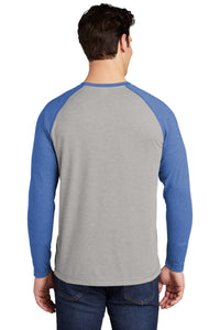 Sport-Tek  PosiCharge  Long Sleeve Tri-Blend Wicking Raglan Tee ST400LS - True Royal Heather/ Light Grey Heather Back