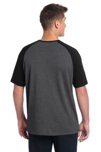Sport-Tek  PosiCharge  Tri-Blend Wicking Raglan Tee - Black Triad Solid/ Dark Grey Heather Back