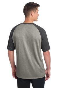 Sport-Tek  PosiCharge  Tri-Blend Wicking Raglan Tee - Dark Grey Heather/ Light Grey Heather Back