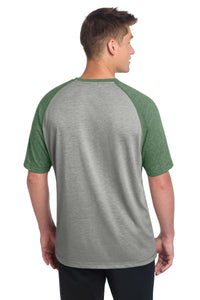 Sport-Tek  PosiCharge  Tri-Blend Wicking Raglan Tee - Forest Green Heather/ Light Grey Heather Back