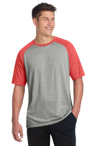 Sport-Tek  PosiCharge  Tri-Blend Wicking Raglan Tee - True Red Heather/ Light Grey Heather
