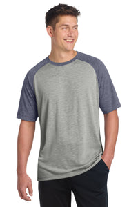 Sport-Tek  PosiCharge  Tri-Blend Wicking Raglan Tee - True Navy Heather/ Light Grey Heather