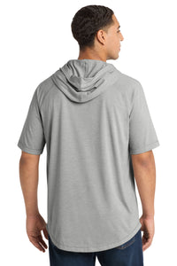 Sport-Tek  PosiCharge  Tri-Blend Wicking Short Sleeve Hoodie - Light Grey Heather Back