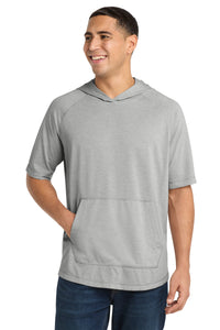 Sport-Tek  PosiCharge  Tri-Blend Wicking Short Sleeve Hoodie - Light Grey Heather