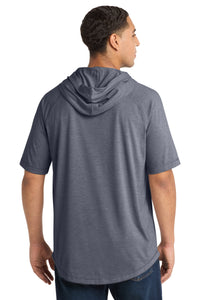 Sport-Tek  PosiCharge  Tri-Blend Wicking Short Sleeve Hoodie - True Navy Heather Back