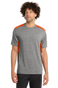 Sport-Tek  PosiCharge  Tri-Blend Wicking Draft Tee - Deep Orange/ Dark Grey Heather