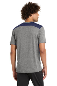 Sport-Tek  PosiCharge  Tri-Blend Wicking Draft Tee - True Navy/ Dark Grey Heather Back