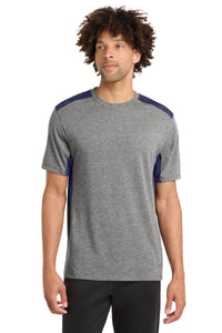 Sport-Tek  PosiCharge  Tri-Blend Wicking Draft Tee - True Navy/ Dark Grey Heather
