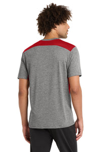 Sport-Tek  PosiCharge  Tri-Blend Wicking Draft Tee - True Red/ Dark Grey Heather Back