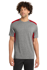 Sport-Tek  PosiCharge  Tri-Blend Wicking Draft Tee - True Red/ Dark Grey Heather