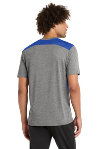 Sport-Tek  PosiCharge  Tri-Blend Wicking Draft Tee - True Royal/ Dark Grey Heather Back