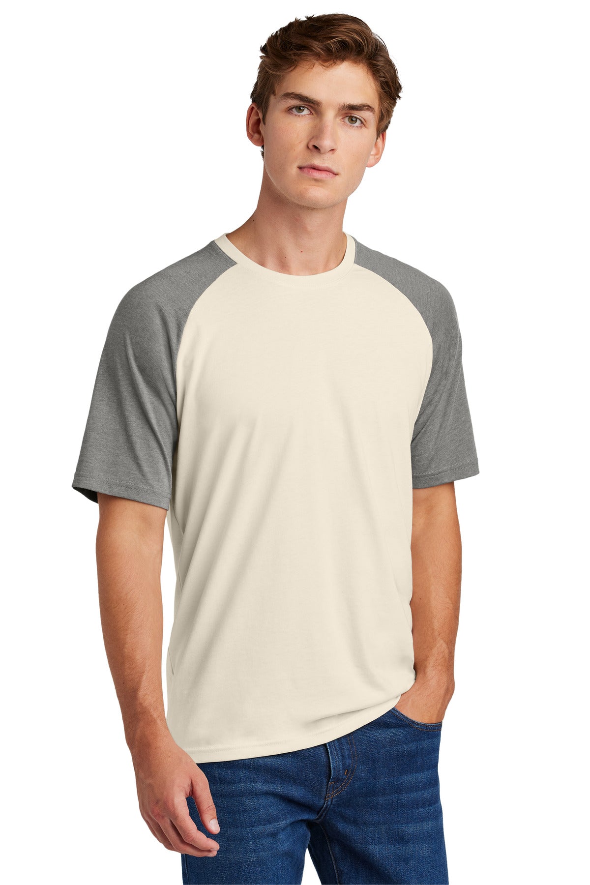 Sport-Tek Halftime Raglan Tee ST6040 - Vintage Heather/ Ecru