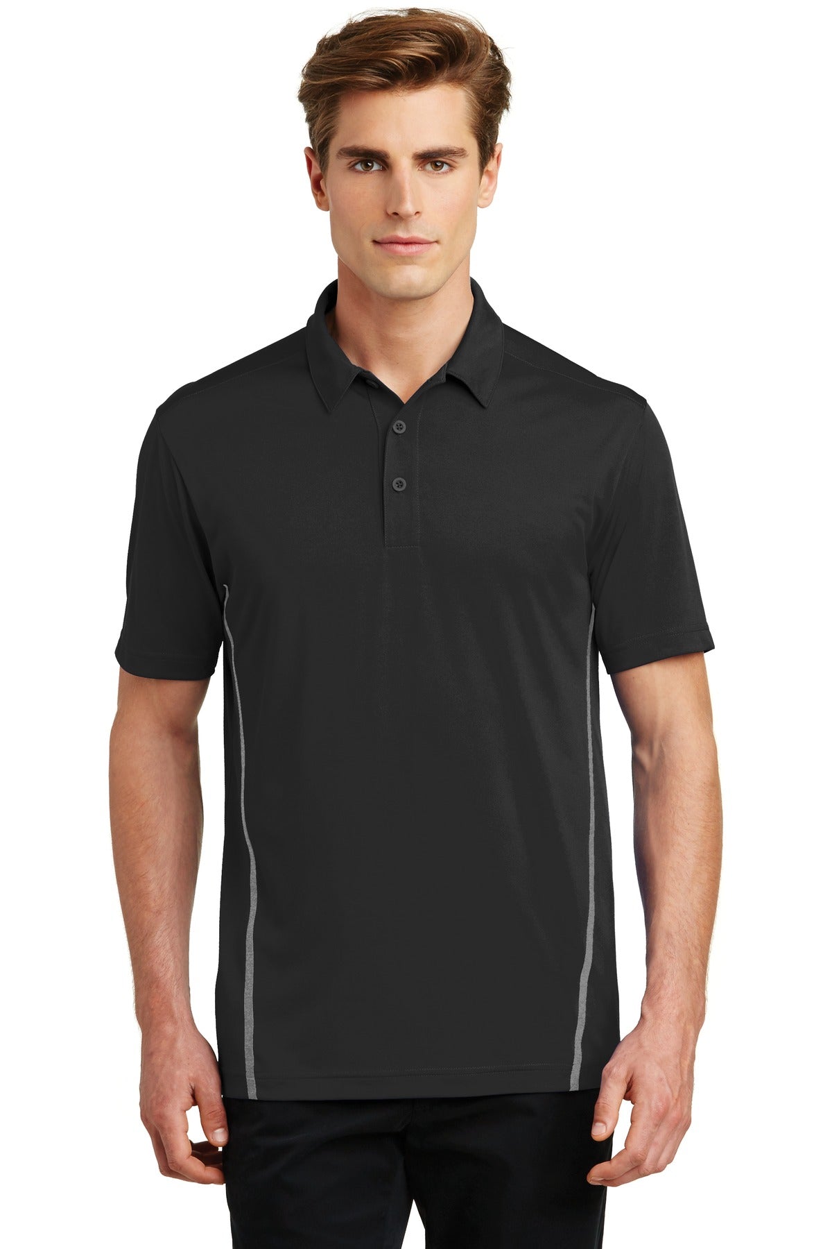 Sport-Tek Contrast PosiCharge Tough Polo - Black/ Heather Grey