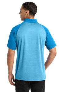 Sport-Tek  PosiCharge  RacerMesh  Raglan Heather Block Polo - Pond Blue Heather/ Pond Blue Back
