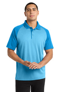 Sport-Tek  PosiCharge  RacerMesh  Raglan Heather Block Polo - Pond Blue Heather/ Pond Blue