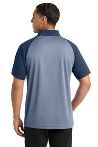 Sport-Tek  PosiCharge  RacerMesh  Raglan Heather Block Polo - True Navy Heather/ True Navy Back
