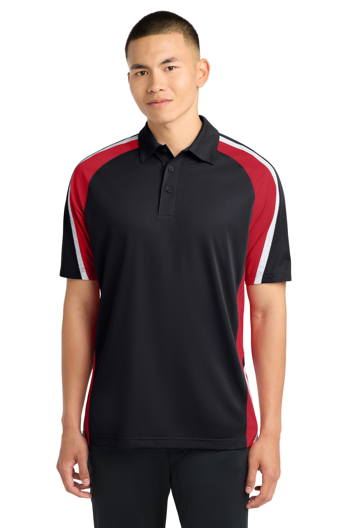 Sport-Tek Tricolor Micropique Sport-Wick Polo - Black/ True Red/ White