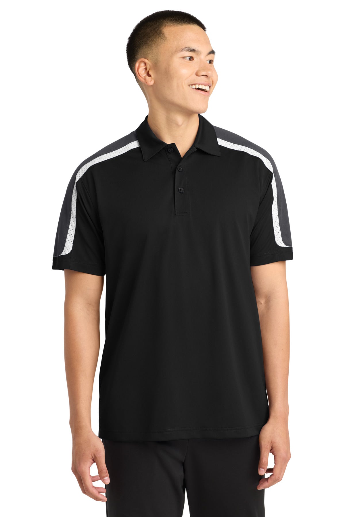 Sport-Tek Tricolor Shoulder Micropique Sport-Wick Polo - Black/ Iron Grey/ White