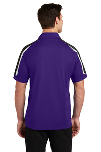 Sport-Tek Tricolor Shoulder Micropique Sport-Wick Polo - Purple/ Black/ White Back
