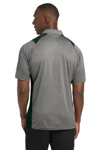 Sport-Tek Heather Colorblock Contender Polo - Vintage Heather/ Forest Green Back