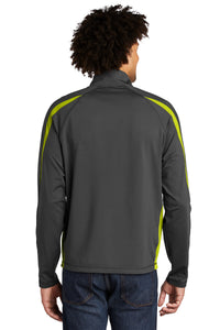 Sport-Tek Sport-Wick Stretch 1/4-Zip Colorblock Pullover - Charcoal Grey/ Charge Green Back