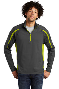 Sport-Tek Sport-Wick Stretch 1/4-Zip Colorblock Pullover - Charcoal Grey/ Charge Green