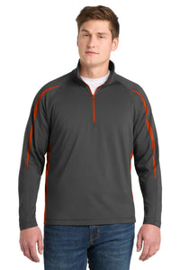 Sport-Tek Sport-Wick Stretch 1/4-Zip Colorblock Pullover - Charcoal Grey/ Deep Orange