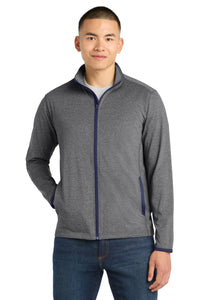 Sport-Tek Sport-Wick Stretch Contrast Full-Zip Jacket - Charcoal Grey Heather/ True Navy