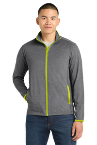 Sport-Tek Sport-Wick Stretch Contrast Full-Zip Jacket - Charcoal Grey Heather/ Charge Green
