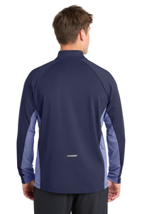 Sport-Tek Sport-Wick Stretch Contrast 1/4-Zip Pullover - True Navy/ True Navy Heather Back