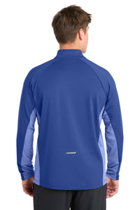 Sport-Tek Sport-Wick Stretch Contrast 1/4-Zip Pullover - True Royal/ True Royal Heather Back