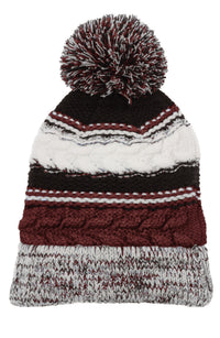 Sport-Tek Pom Pom Team Beanie - Maroon/ Black/ White