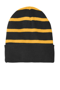 Sport-Tek Striped Beanie with Solid Band - Black/ Gold