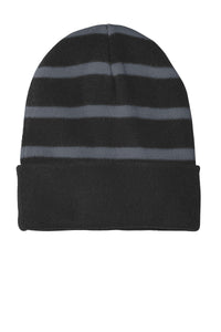Sport-Tek Striped Beanie with Solid Band - Black/ Iron Grey