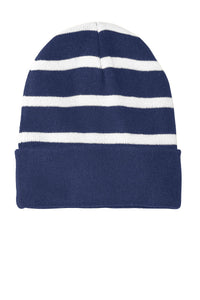 Sport-Tek Striped Beanie with Solid Band - True Navy/ White