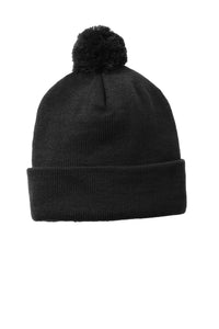 Sport-Tek  Solid Pom Pom Beanie - Black