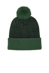Sport-Tek Halftime Heather Pom Beanie STC68 - Forest Green/ Black