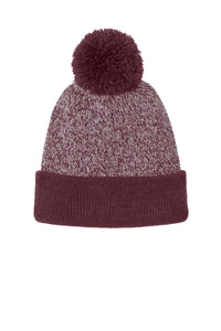 Sport-Tek Halftime Heather Pom Beanie STC68 - Maroon/ Silver