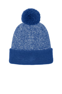 Sport-Tek Halftime Heather Pom Beanie STC68 - True Royal/ Silver